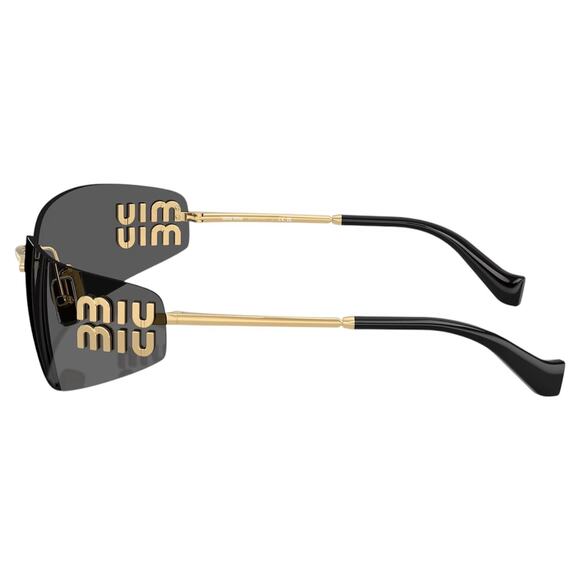 New MIU MIU Sunglasses Gold Dark Gray Lens Runway Wrap Rimless Authentic Miu Miu main image 5